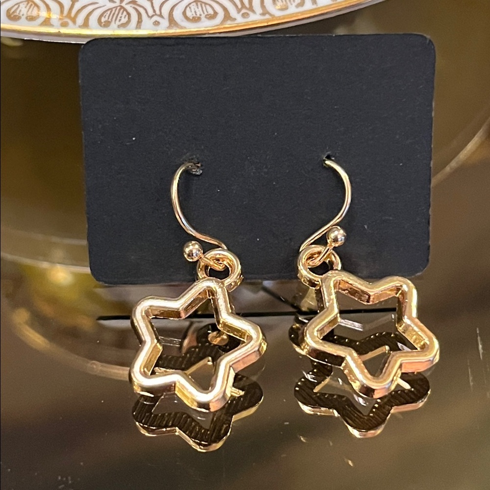 Gold Star Drop Earrings